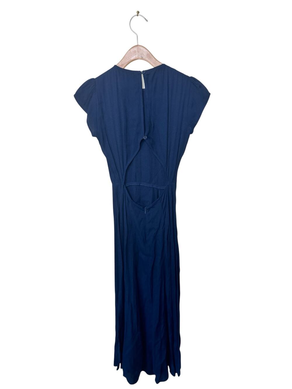 REFORMATION Gavin Cap Sleeve Open Back Midi Dress Navy Blue Crepe Size 0